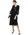 Shop Women V-Neck Kurta in Black-Front