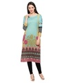 Shop Women Round Neck Kurta in Green-Front