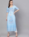 Shop Aqua Blue Digital Print Kurta-Front