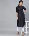 Shop Black Chinnon Silk Self Design Pathani Kurta