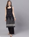 Shop Black Sliver Foil Printed Straight Kurta With Palazzo Set-Front