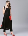 Shop Black Solid Sleeveless Long Kurta With Side Tassel Details-Front