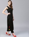 Shop Black Solid Sleeveless Long Kurta With Side Tassel Details-Design