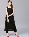 Shop Black Solid Sleeveless Long Kurta With Side Tassel Details