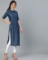 Shop Blue Chinnon Silk Self Design Pathani Kurta-Design