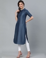 Shop Blue Chinnon Silk Self Design Pathani Kurta-Full