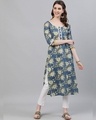 Shop Blue Floral Printed Straight Kurta-Front
