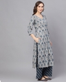 Shop Blue & Grey Ikat Printed Kurta With Palazzo Set-Full