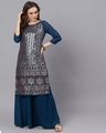 Shop Blue Sequence Work Kurta With Solid Flared Palazzo-Front