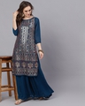 Shop Blue Sequence Work Kurta With Solid Flared Palazzo