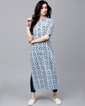 Shop Blue & White Button Down Long Kurta-Design