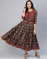 Shop Brown Printed Anarkali Kurta Wih Jacket-Front