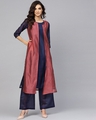 Shop Burgundy & Navy Blue Solid Doubl Layered Straight Kurta-Front