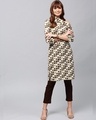 Shop Cream & Brown Geometric Print Drop Shoulder Kurta-Front