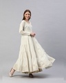 Shop Cream & Gold Printed Tiered Flared Anarkali-Front