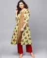 Shop Green Floral Printed Double Layered A Line Kurta-Front