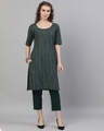 Shop Green Striped Woven Design Straight Kurta With Capri Set-Front