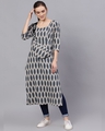 Shop Grey & Blue Ikat Printed Straight Kurta With Pouch-Front