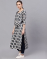 Shop Grey & Blue Ikat Printed Straight Kurta With Pouch-Design