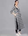 Shop Grey & Blue Ikat Printed Straight Kurta With Pouch-Full