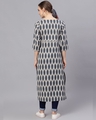 Shop Grey & Blue Ikat Printed Straight Kurta With Pouch