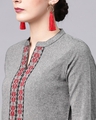 Shop Grey Chambray Embroidered Straight Kurta-Full