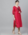 Shop Magenta & Black Flock Design Straight Kurta-Full