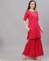 Shop Magenta Mirror Work Straight Kurta With Solid Sharara-Full