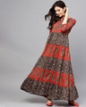 Shop Maroon & Green Printed Tiered Flared Anarkali-Front