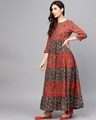 Shop Maroon & Green Printed Tiered Flared Anarkali-Full