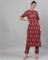 Shop Maroon Ikat Handloom Woven Design Kurta With Pant Set-Front