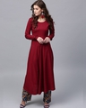 Shop Maroon Solid Chudidaar Sleeve Anarkali-Front