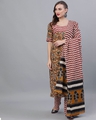 Shop Mustard Kalamkari Floral Printed Kurta With Zig Zag Palazzo & Dupatta Set-Front