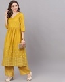 Shop Mustard Mirror Work Pleated Kurta