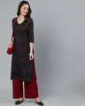 Shop Navy Blue & Maroon Printed Straight Kurta