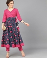 Shop Navy Blue & Pink Bandhani Printed Angrakha Style Anarkali