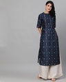 Shop Navy Blue Printed Straight Kurta-Front