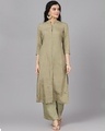 Shop Olive Woven Design Straight Kurta Palazzo Set-Front