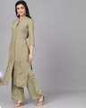 Shop Olive Woven Design Straight Kurta Palazzo Set-Design
