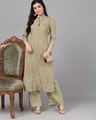 Shop Olive Woven Design Straight Kurta Palazzo Set