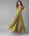 Shop Pink And Green Giraffe Print Anarkali Kurta-Front