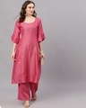 Shop Pink Chinnon Sequence Work A Line Kurta With Palazzo