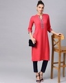 Shop Pink Embroidered Yoke Design Shemrey Straight Kurta