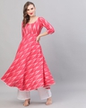 Shop Pink & White Ikat Handloom Woven Design Anarkali-Front