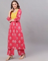 Shop Pink & Yellow Gold Print A Line Kurta-Full