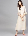 Shop White Checked Printed A Line Kurta With Ruffle Sleeve-Front