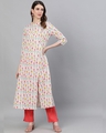 Shop White & Red Floral Printed A Line Kurta-Front