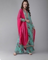 Shop Women Blue & Pink Printed Kurta With Palazzos & Dupatta-Front