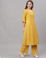 Shop Yellow Chinnon Sequence Work A Line Kurta With Palazzo-Full