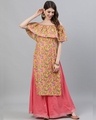 Shop Yellow Floral Printed Off Shoulder Kurta-Front